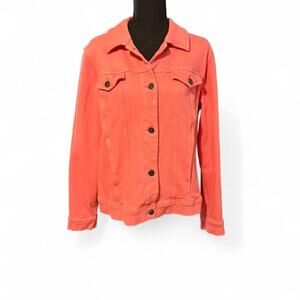Coldwater Creek coral pink denim stretch jacket classic Jean jacket style Size L